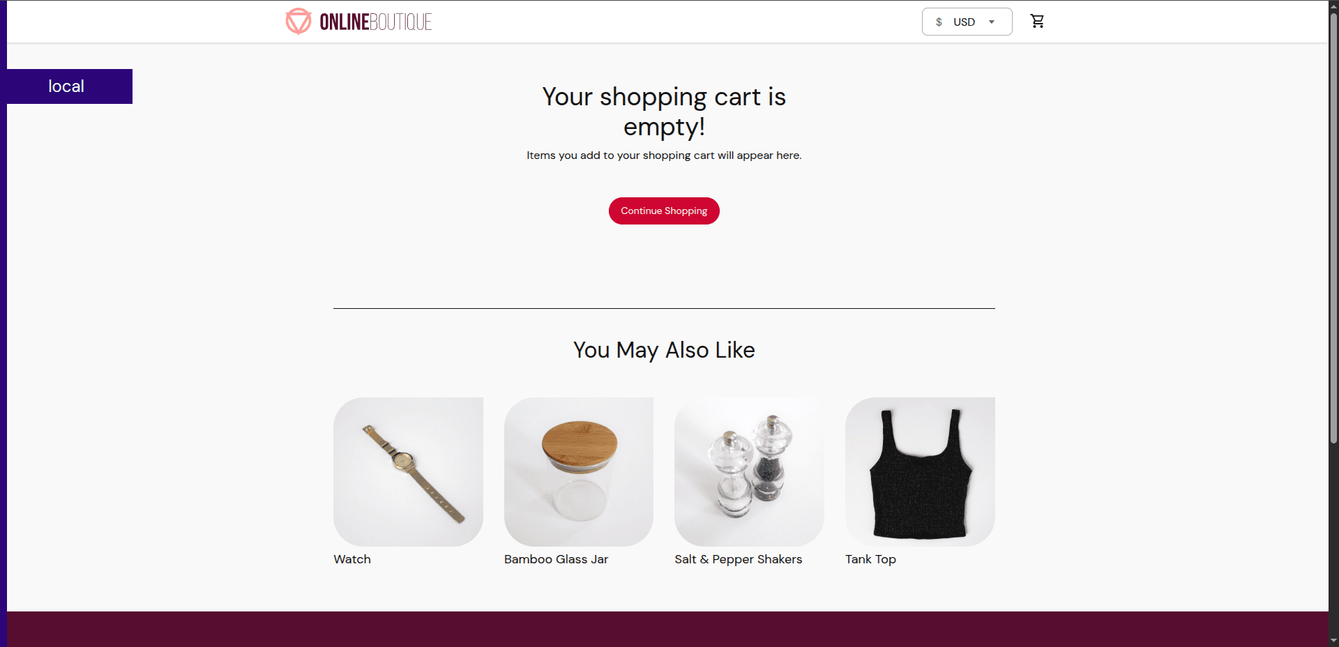 Online Boutique Cart Page