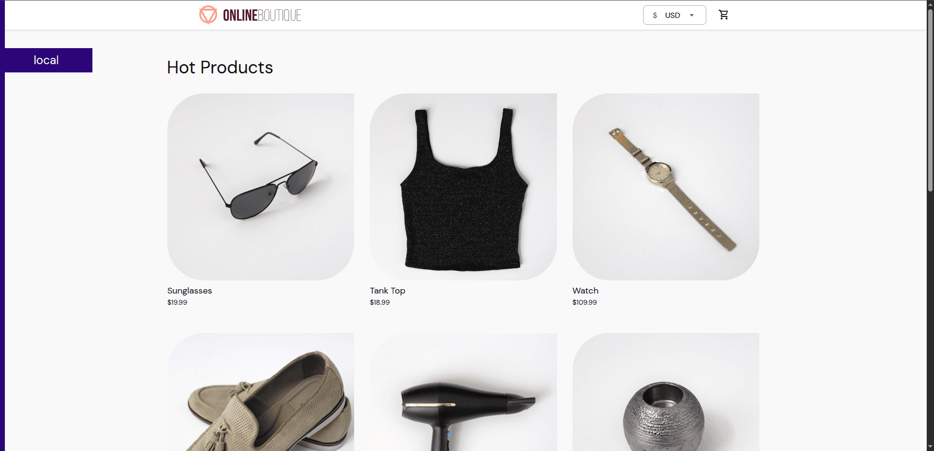 Online Boutique Home Page